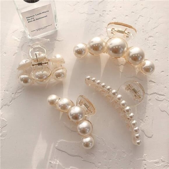 Pearl Hair Claw Clips (4PCS) | Large Strong Hold Nonslip Barrettes - Picture 1 of 4